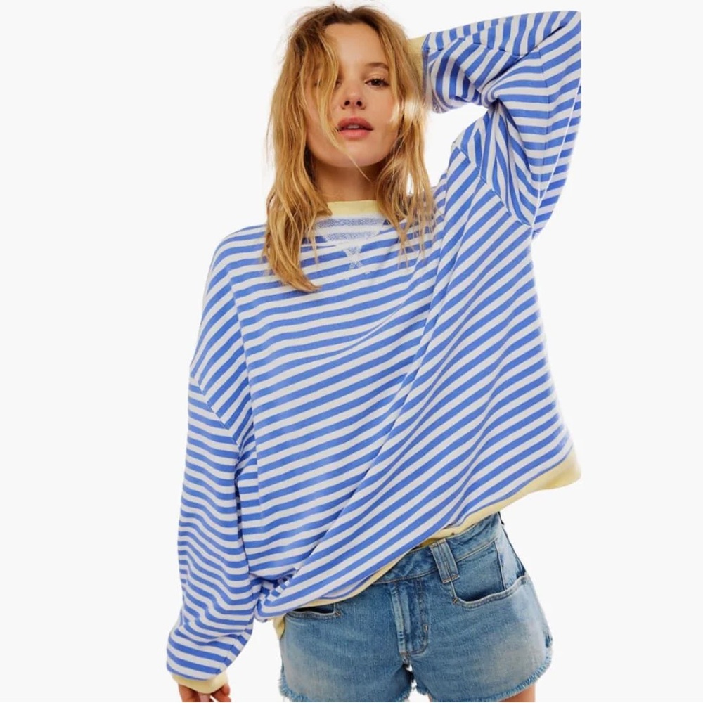 We The Free Classic Striped Oversized Crewneck